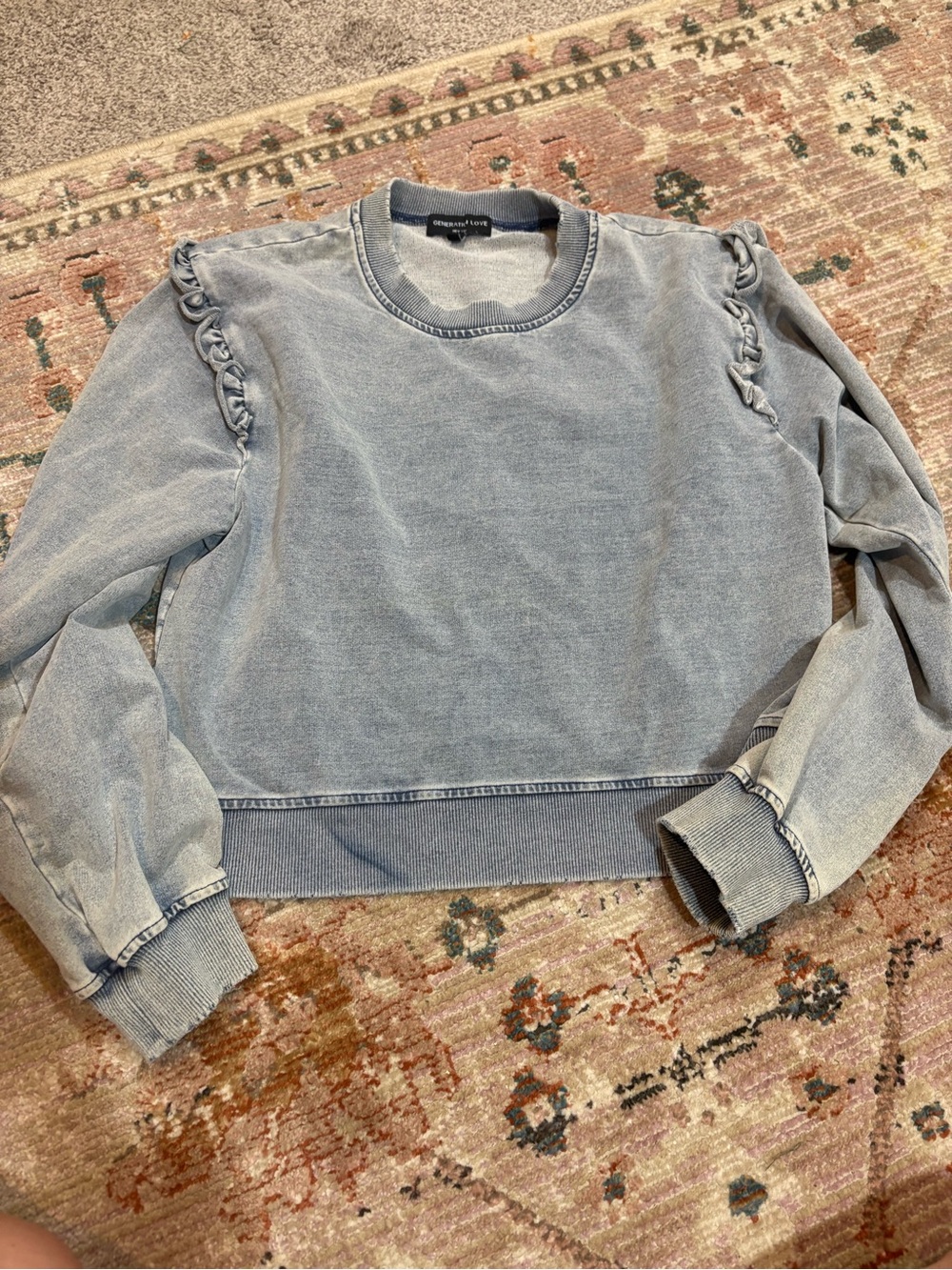 Generation Love Washed Blue Ruffle-Shoulder Sweatshirt
